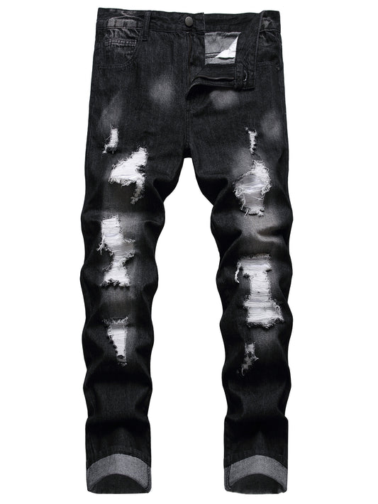 Slim Fit Ripped Jeans Men Casual Street Style Distressed Denim Pants