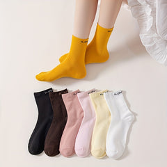 7 Pairs Letter Print Socks Comfy & Breathable Mid Tube Socks