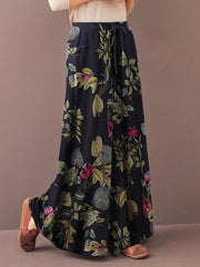 Pants Women's Plus Floral Print Elastic Drawstring Wide Leg Pants