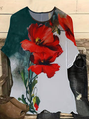  Floral Print Short Sleeve Round Neck T-shirt
