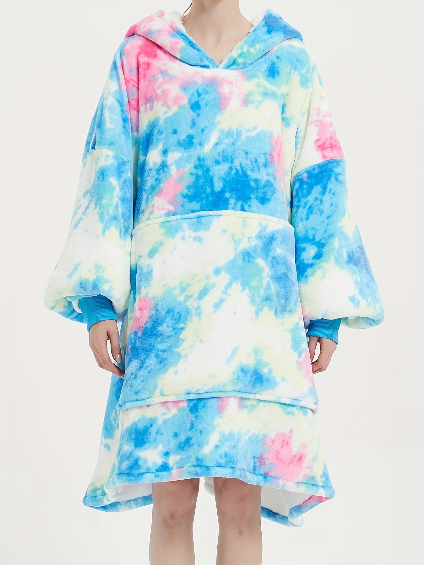 Tie Dye Plush Flannel Hooded Robe Plus Size