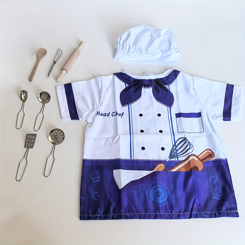 Kids Pretend Play Kitchen Set Chef Costume with Hat and Accessories