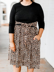  Colorblock Leopard Print Ribbed Long Sleeve Round Neck Dress