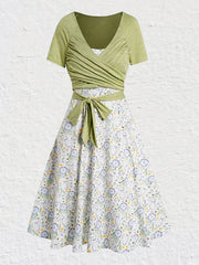  Wrap Knot Top & Floral Cami Dress Two Piece Set
