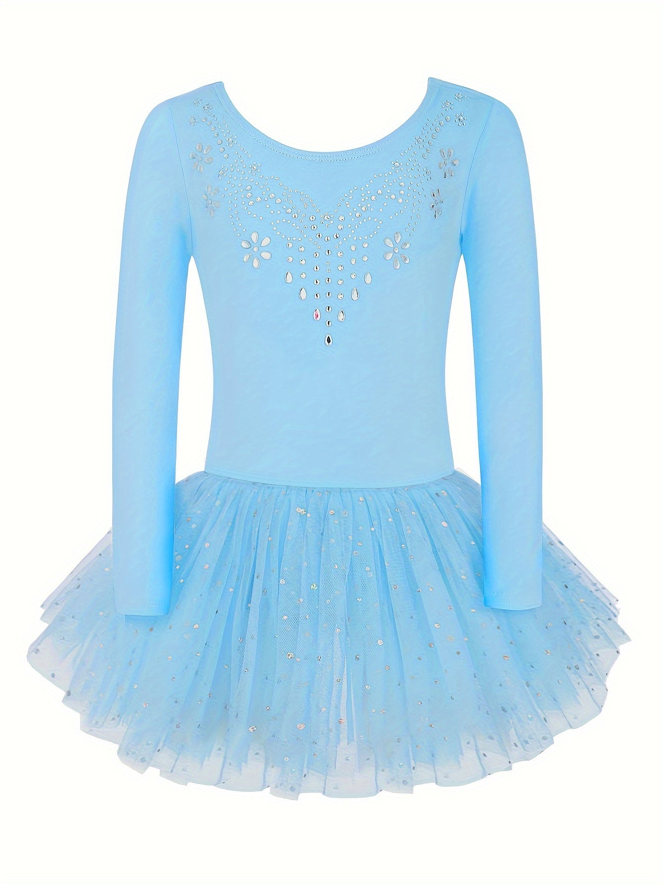 Girls Sequin Long Sleeve Ballet Tutu Leotard for Dance Performance