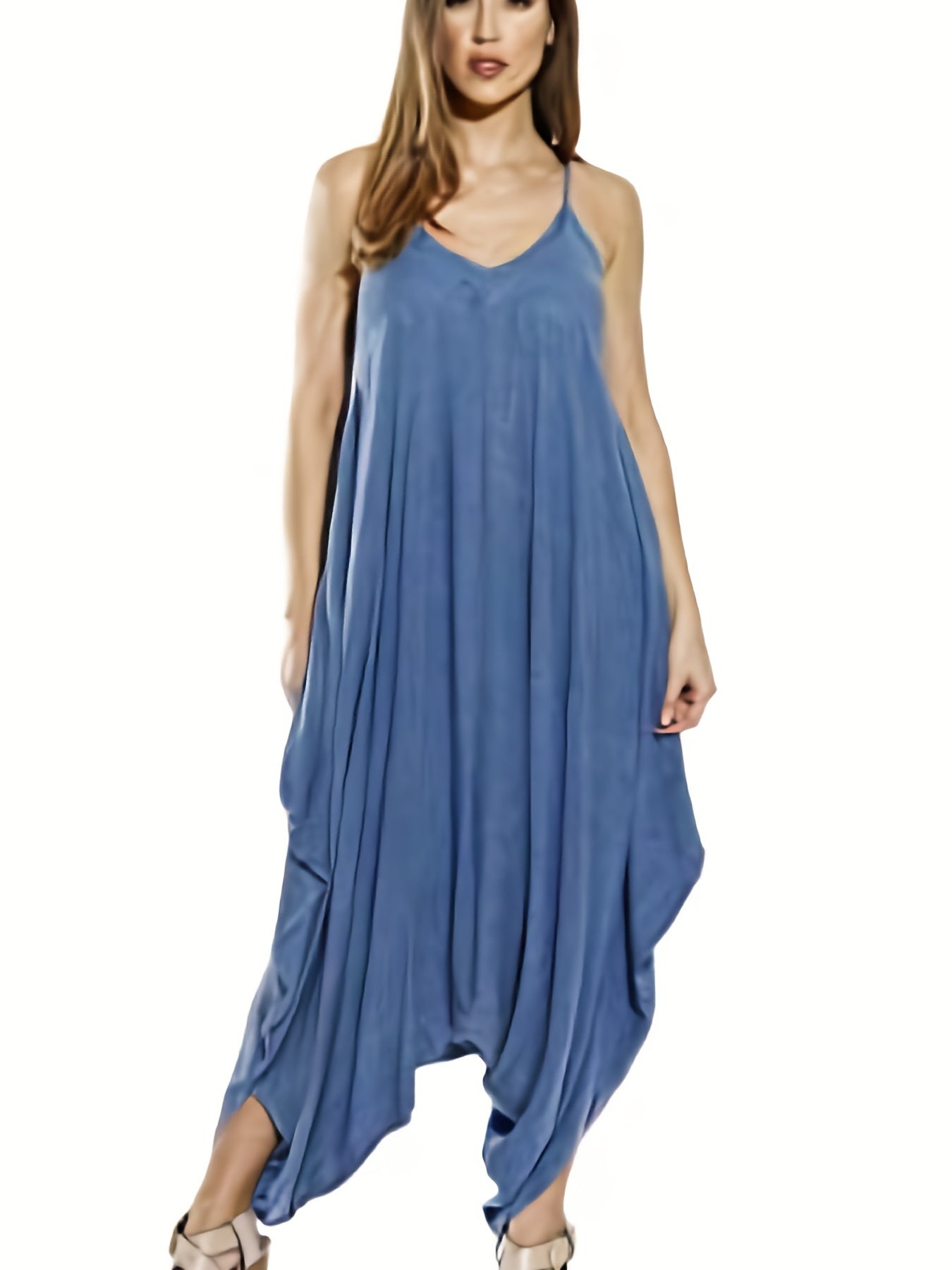 Boho Loose Solid Spaghetti Strap Jumpsuit Casual Sleeveless