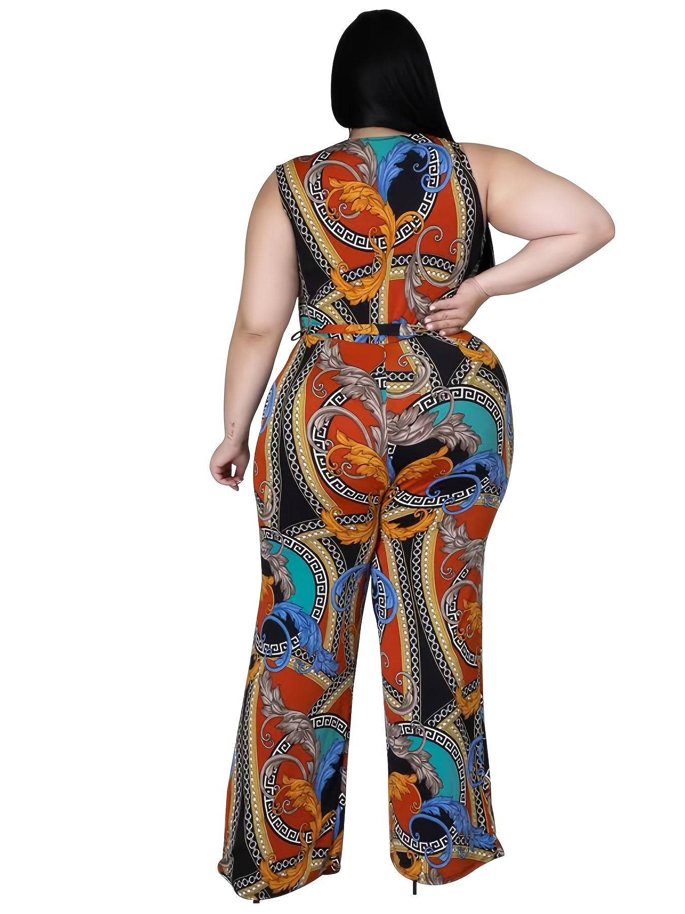  Random Print Jumpsuit Women's Plus Casual Jumpsuit
