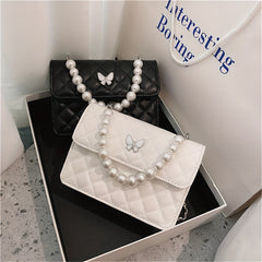 Faux Pearl Small Square Messenger Bag