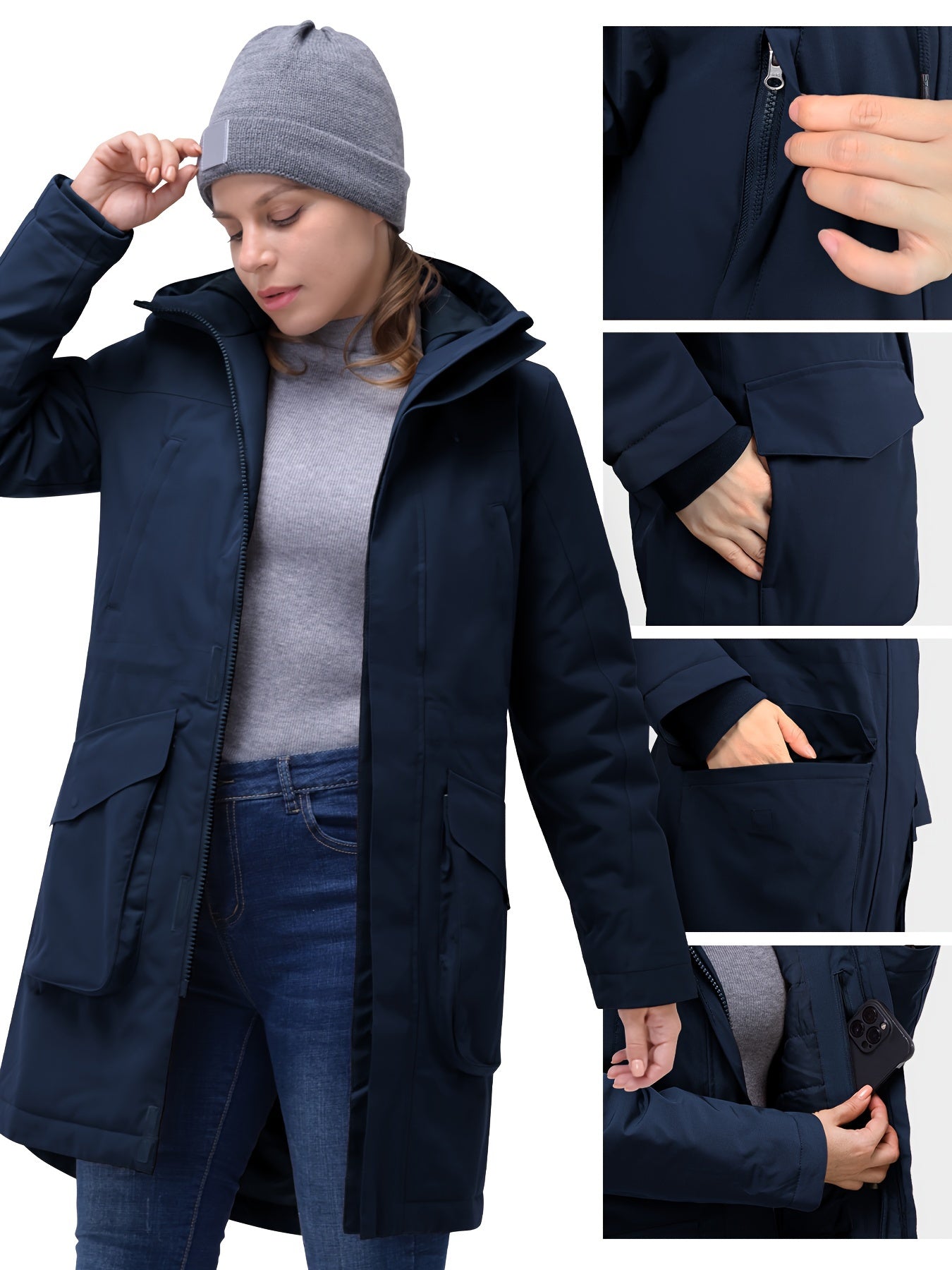 Women's Waterproof Long Puffer Jacket Hooded Winter Coat