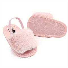 Furry Sandals For Baby Girls Lightweight Non slip Walking Shoes