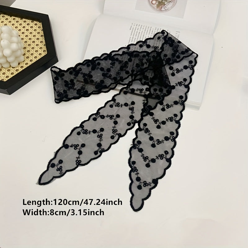 Lace Neckerchief Long Ribbon Skinny Scarf Headband Hair Tie Handbag Charm