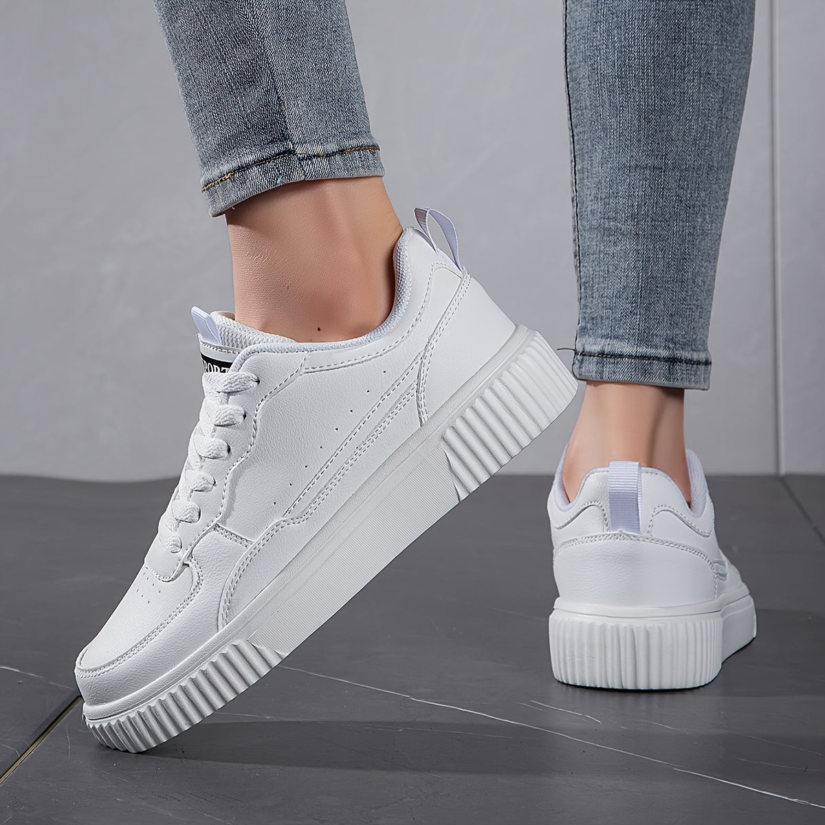Faux Leather Heighten Skate Shoes Non Slip Flat Sneakers