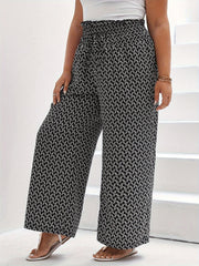  Wide Leg Trousers Allover Print Paperbag Waist