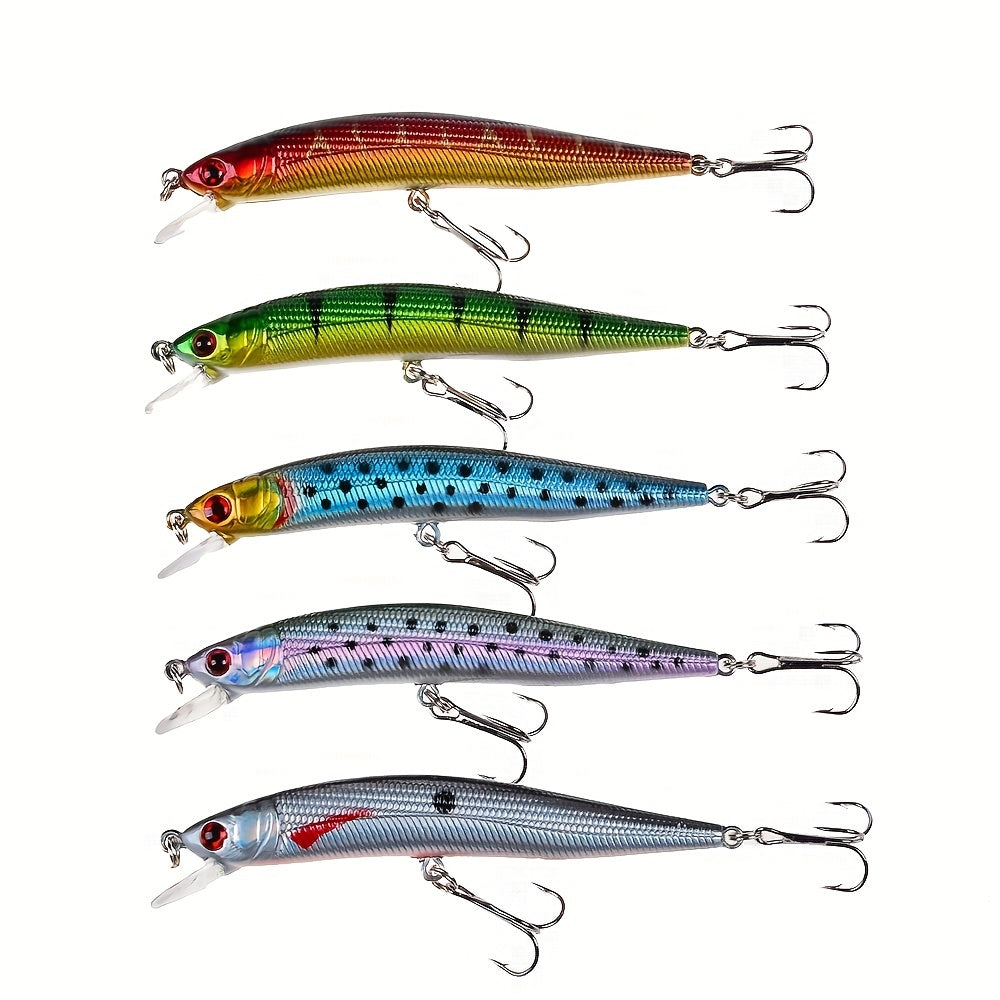 5pcs Minnow Wobblers Lure 3D Eyes Hard Plastic Lures Crankbait Fishing Tackle