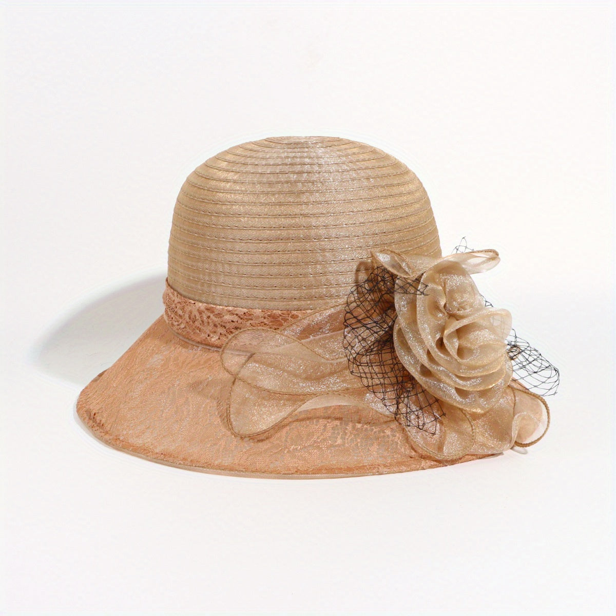 Embroidered Sun Hat Floral Decor Derby Hat Mesh Flower Bucket Hat