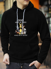 Cartoon Dog Print Hoodie Men's Graphic Pullover Hooded Sweatshirt