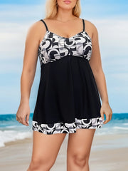  Colorblock Geo Print Tankini Set