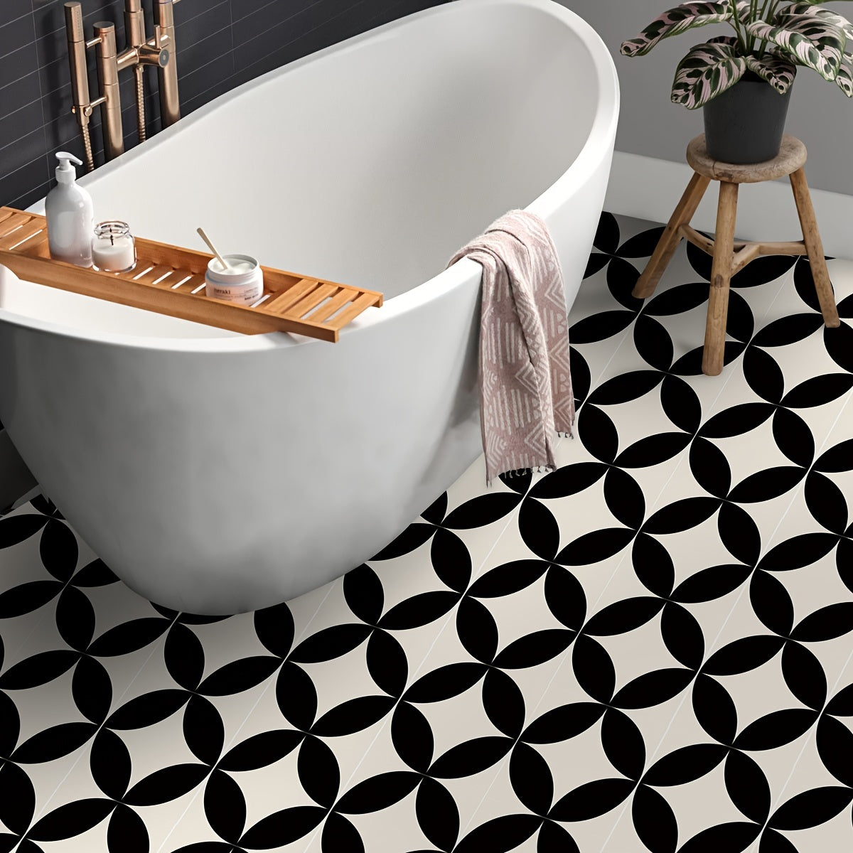 9pcs Nordic Style Printed Floor Stickers Waterproof Flower Tile Stickers