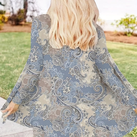  Paisley Print Open Front Cardigan