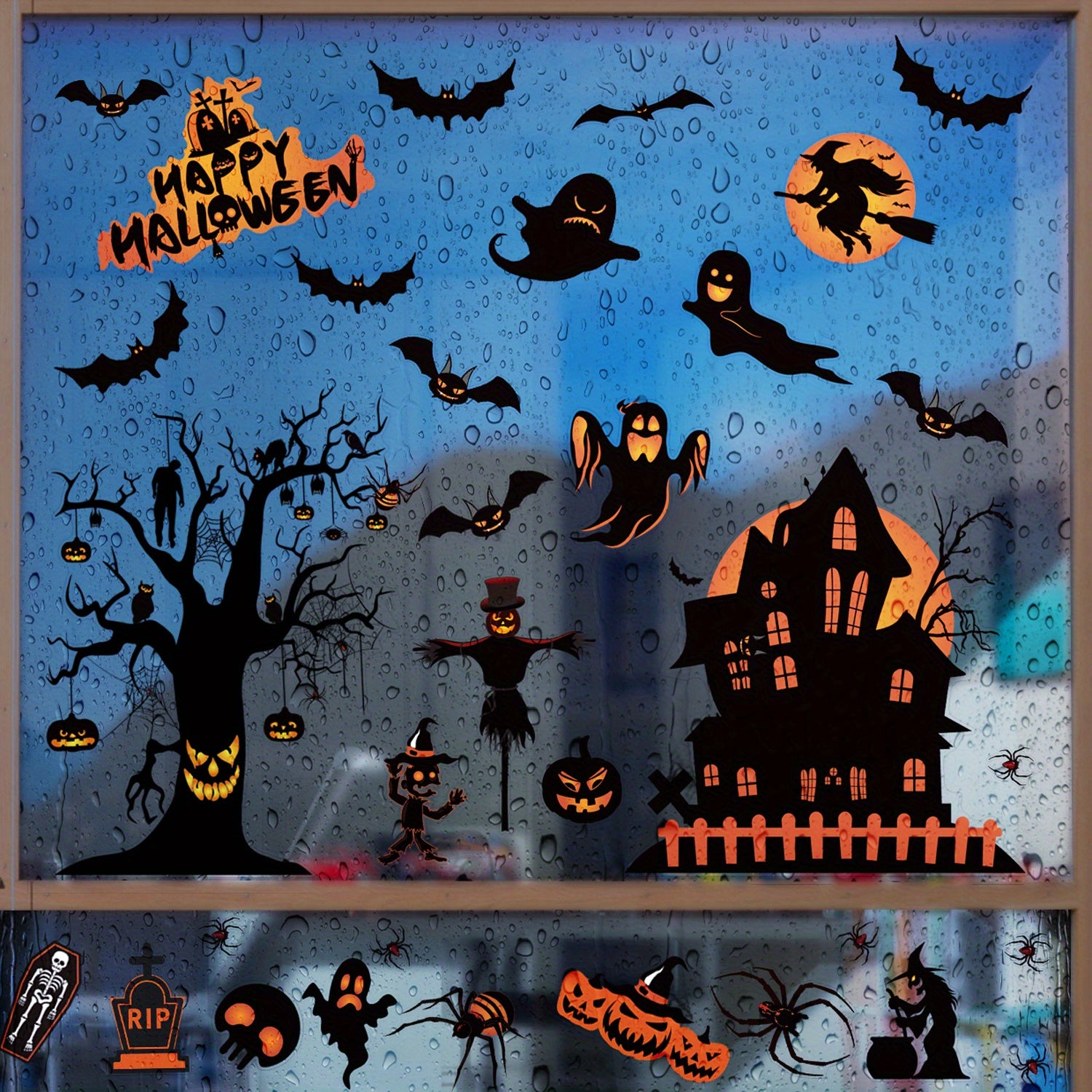 8pcs Halloween Window Clings Decals for Glass Window Decorations