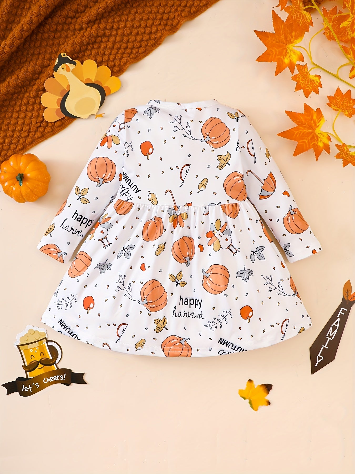 Baby Pumpkin Turkey Print Cut Dress
