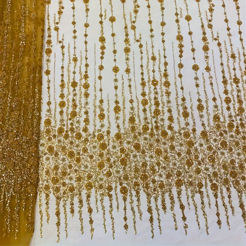 Golden African Organza Lace Fabric High French Beads Lace Sequins Tulle Lace Fab