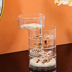 Rotary Table Top Jewelry Storage Box Transparent Dust Prevention Cosmetic Rack