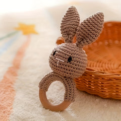 Handcrafted Rabbit Rattle Toy with Beechwood Handle