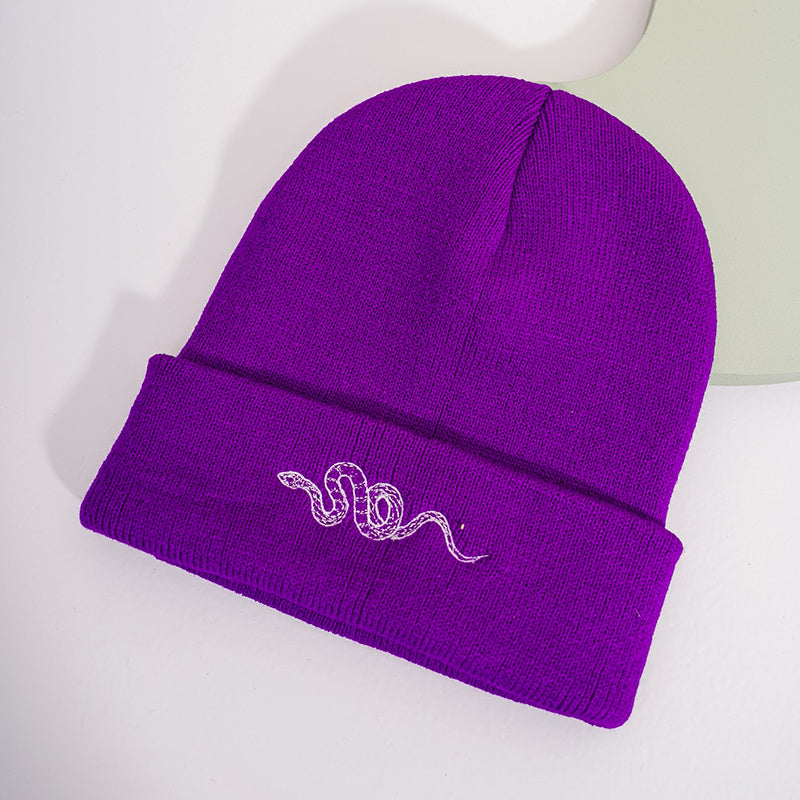Snake Embroidered Beanie Hat for Women Christmas Gift