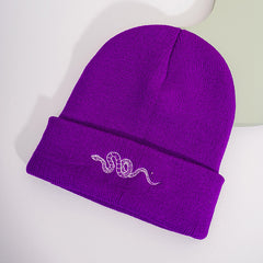 Snake Embroidered Beanie Hat for Women Christmas Gift