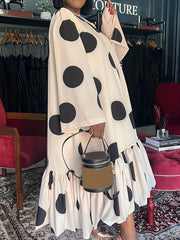  Polka Dot Print Long Sleeve Smock Dress
