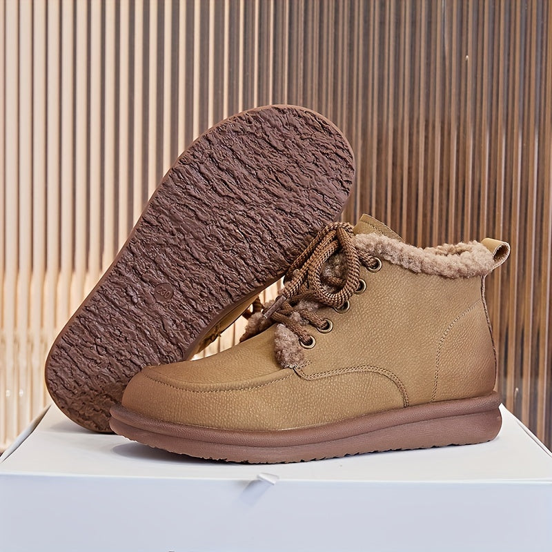 Women's Retro Warm Snow Boots Lace Up Casual Flat Boots