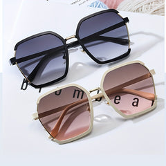Retro Metal Sunglasses Large Semi Rimless Gradient Glasses UV400