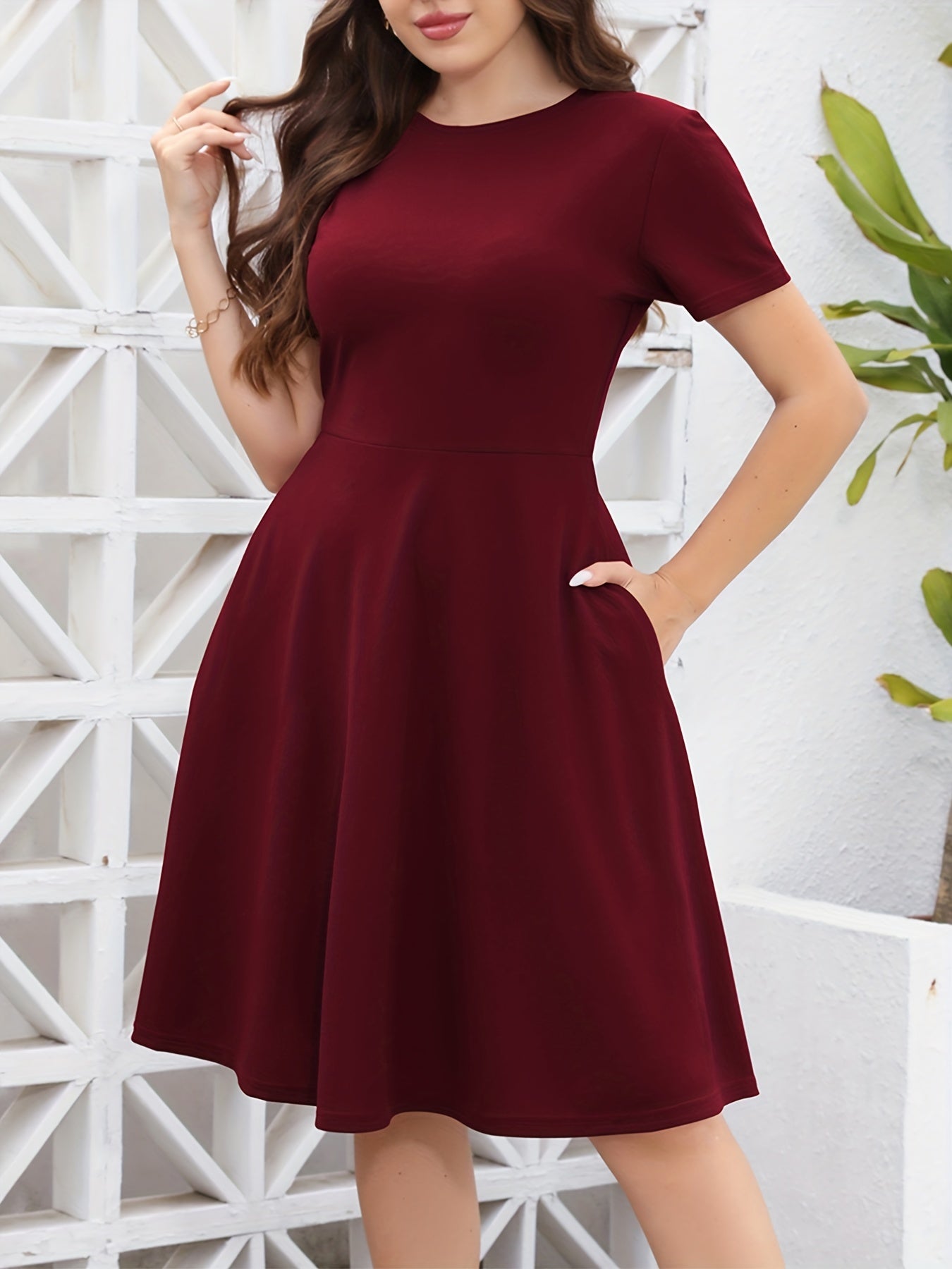  Solid A-line Dress With Pockets