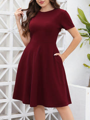  Solid A-line Dress With Pockets