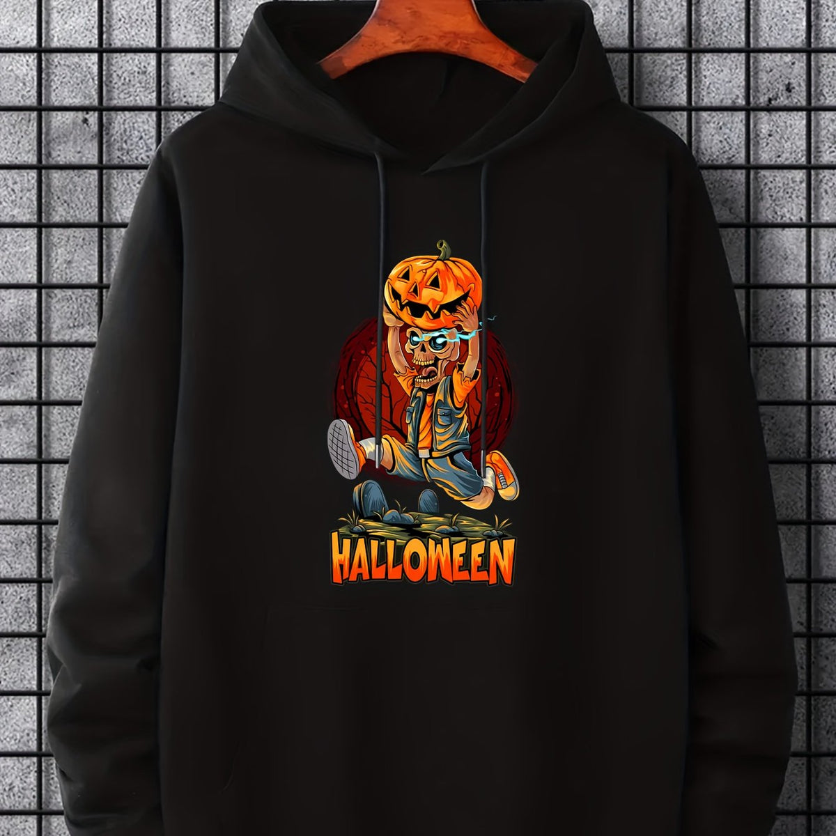 Men's Skeleton & Pumpkin Graphic Hoodie Active Halloween Style