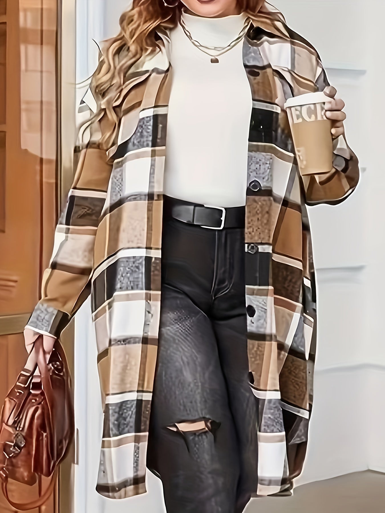  Plaid Button Up Long Sleeve Shirt Coat
