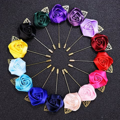 HAOSHICS 3Pcs Artificial Rose Flower Pins For Men Groom Suit Lapel