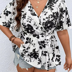  Boho Blouse Ruffle Sleeve Peplum Top