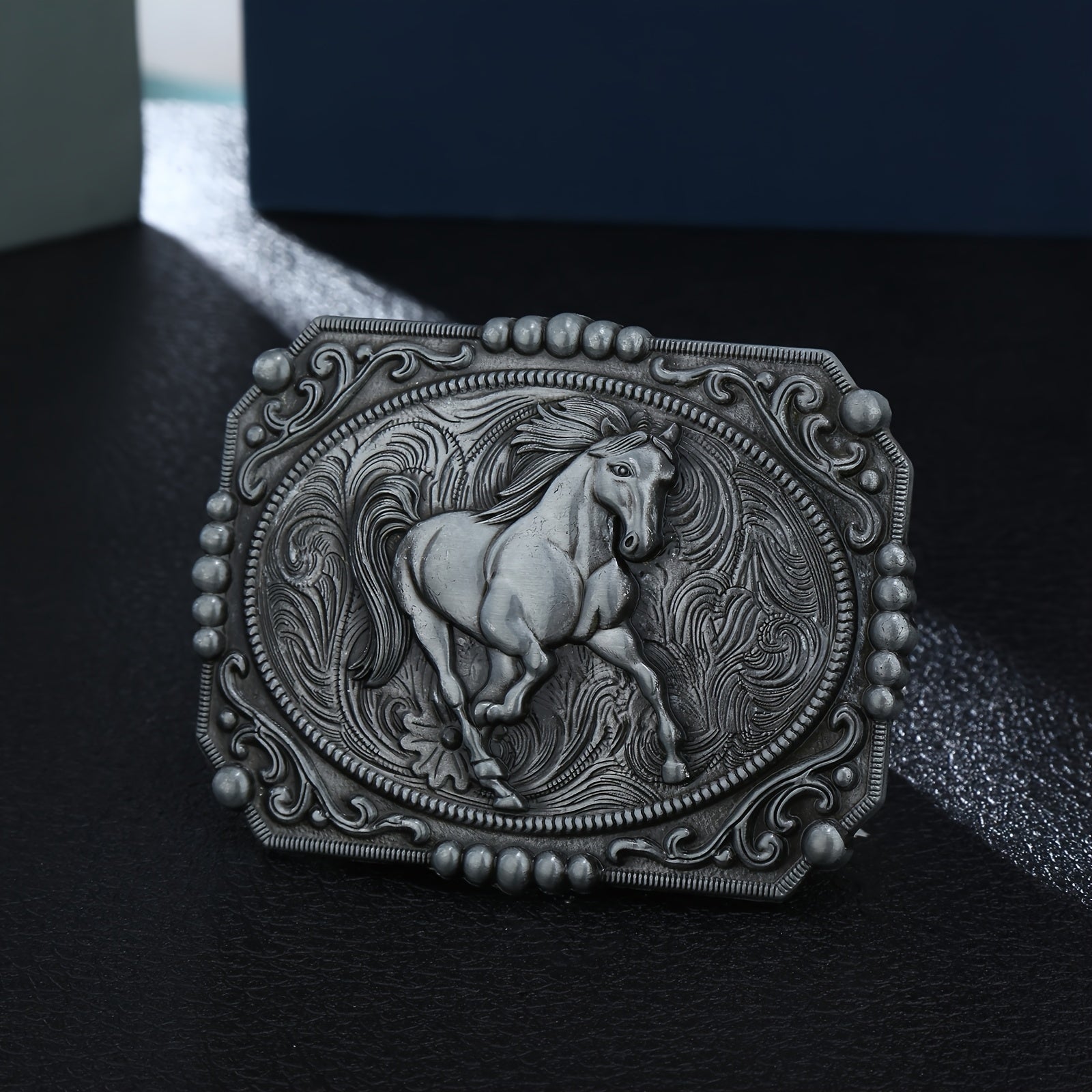 Western Denim Horse Belt Buckle