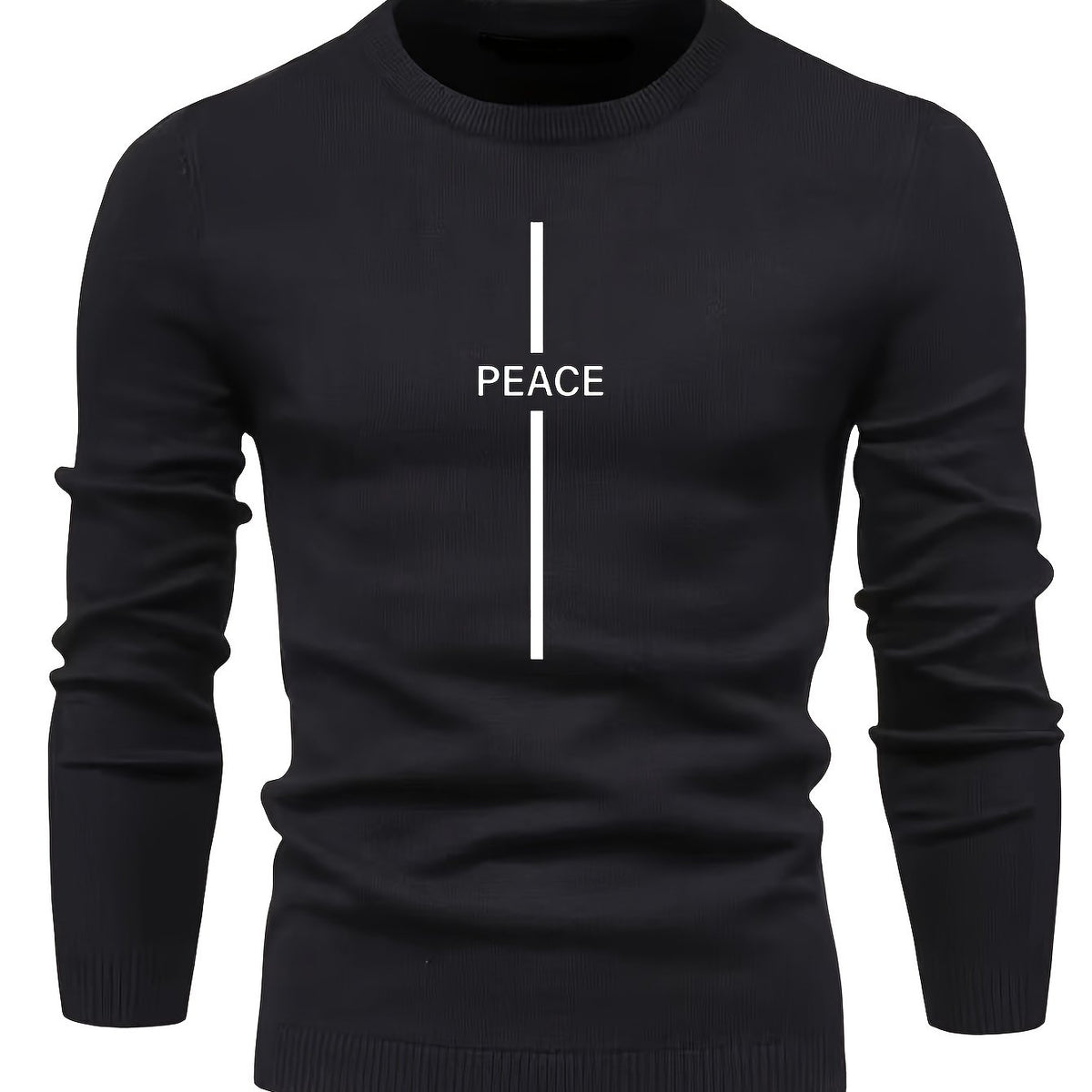 Men's Letter Print Knitted Sweater Active Mid Stretch Slim Fit Warm Pullover