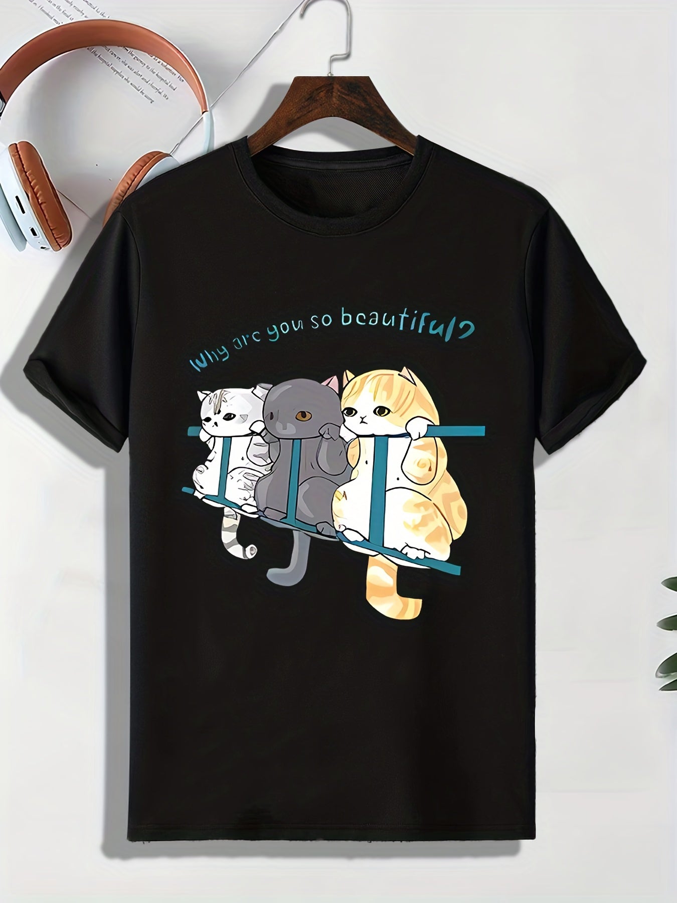 Men's Cartoon Cat Pattern T shirt Active Breathable Tee