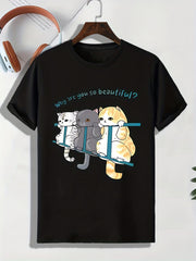 Men's Cartoon Cat Pattern T shirt Active Breathable Tee