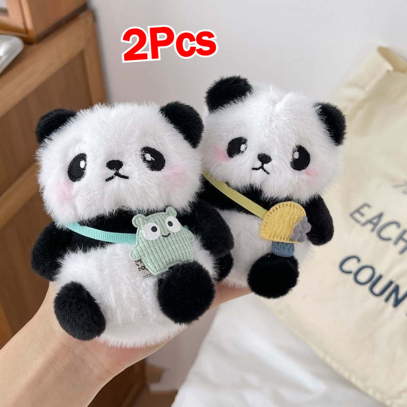 Faux Fur Panda Keychain Set - 2pcs Animal Keyring, Birthday Gift