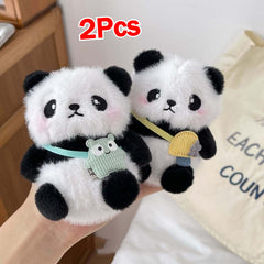 Faux Fur Panda Keychain Set - 2pcs Animal Keyring, Birthday Gift