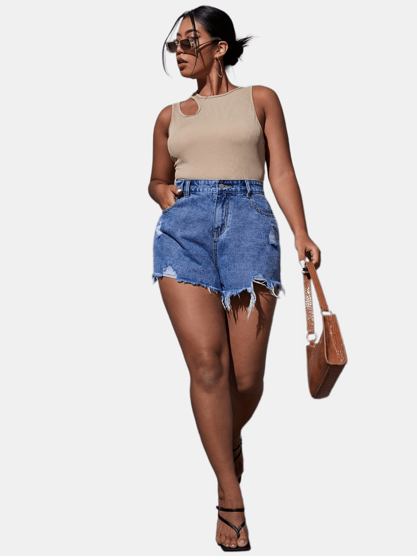  Solid Cut Out Mock Neck Tank Top