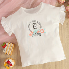 Baby Girls Letter Print Ruffle Trim T-shirt for Summer