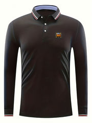 Men's Vintage Polo Shirt Casual Slightly Stretch Lapel Button Up Polo Shirt