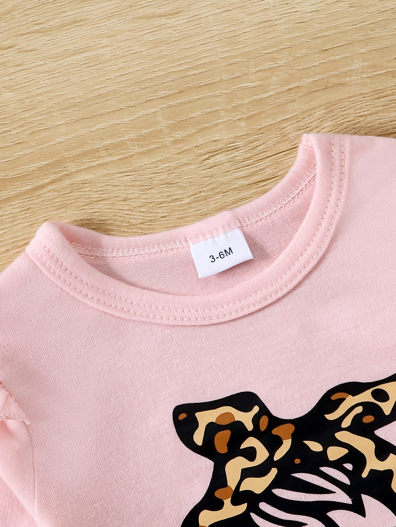 Leopard Letter Print Baby Set Long Sleeve Romper Flare Pants 2pcs