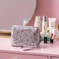 Argyle Pattern Cosmetics Bag PU Leather Makeup Storage Bag